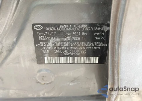 2018 Hyundai Elantra Sel z USA, uszkodzony, nr VIN 5NPD84LF3JH307295